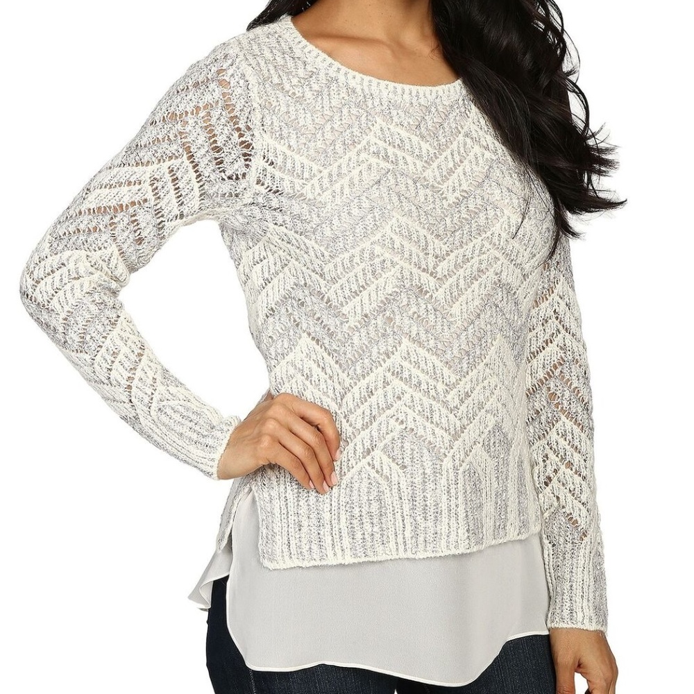 (NWT) Lucky Brand Women's Chevron Shine Knit Chiffon Trim Sweater Plus Size 1X